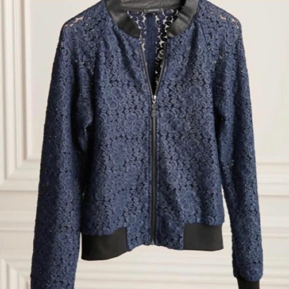 Stella and Dot Navy Laced Bomber Jacket - Picture 2 of 4